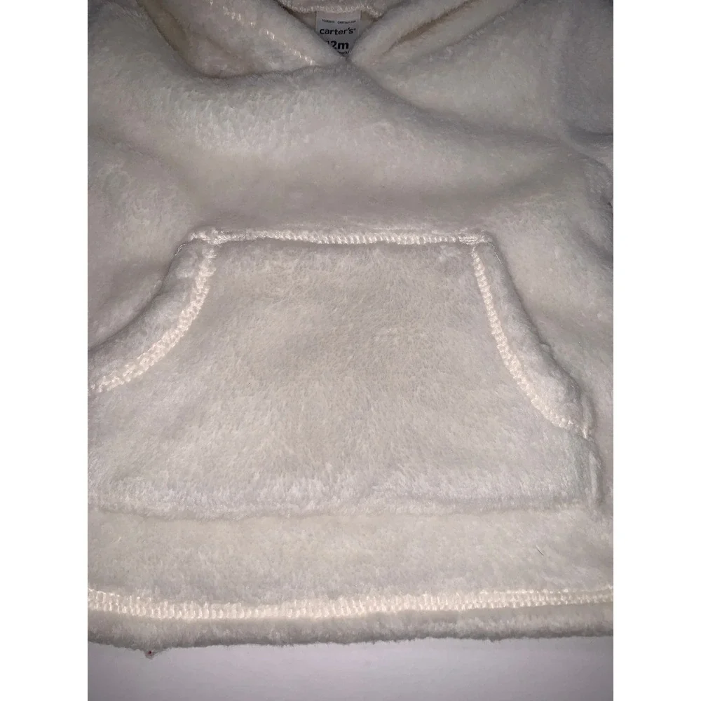 Carters Cream‎ Fuzzy Hoodie Soft Fleece Baby Size 12 Months Pockets